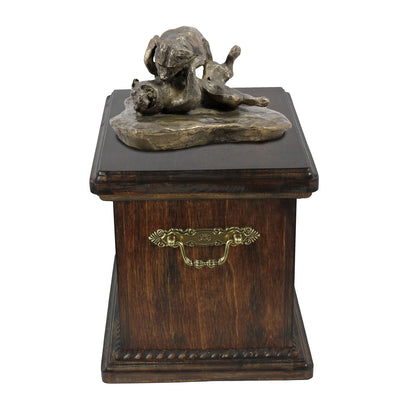 Solid Wood Casket Fighting Pitbull Memorial Urn for Dog's ashes,with Dog statue (65) - unique.urns_caskets