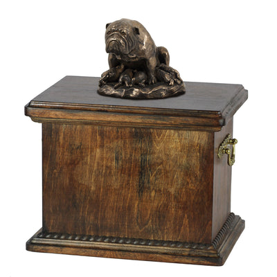 Solid Wood Casket Bulldog Mom Urn for Dog's ashes,with Dog statue.(19) - unique.urns_caskets