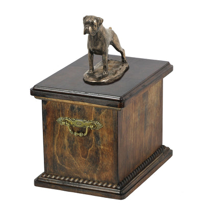 Solid Wood Casket Boxer Uncropped  Urn for Dog's ashes,with Dog statue. (12) - unique.urns_caskets