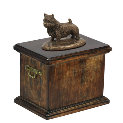 Solid Wood Casket  Norwich Terrier Memorial Urn for Dog's ashes,with Dog statue.(40) - unique.urns_caskets