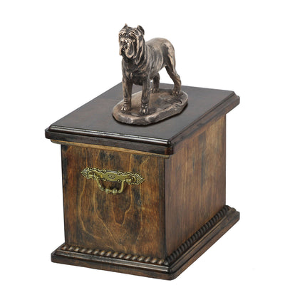 Solid Wood Casket Mastino Neapolitano Memorial Urn for Dog's ashes,with Dog statue.(55) - unique.urns_caskets