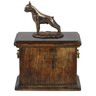 Solid Wood Casket Boxer Cropet Urn for Dog's ashes with Dog statue (9) - unique.urns_caskets