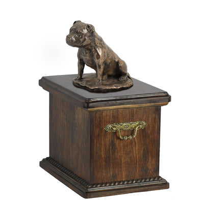 Solid Wood Casket Staffordshire Bull Terrier Memorial Urn for Dog's ashes,with Dog statue.(51) - unique.urns_caskets