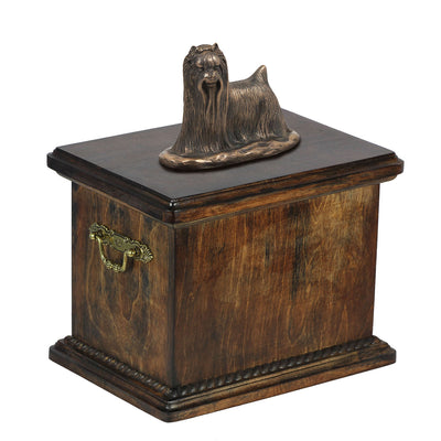 Solid Wood Casket Yorkshire Terrier Memorial Urn for Dog's ashes,with Dog statue.(54) - unique.urns_caskets
