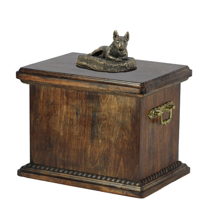 Solid Wood Casket Bull Terrier Lying Happy  Urn for Dog's ashes,with Dog statue.(15) - unique.urns_caskets