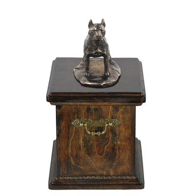 Solid Wood Casket  American Staffordshire Terrier cropped  Memorial Urn for Dog's ashes,with Dog statue.(2) - unique.urns_caskets