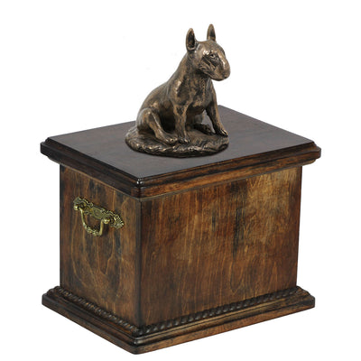Solid Wood Casket Bull Terrier Sitting Urn for Dog's ashes with Dog statue (17) - unique.urns_caskets