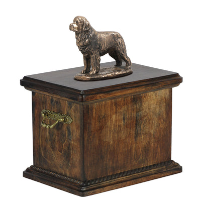 Solid Wood Casket Newfoundland Dog Urn for Dog's ashes,with Dog statue.(38) - unique.urns_caskets