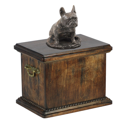 Solid Wood Casket  French Bulldog Sitting Urn for Dog's ashes,with Dog statue.(31) - unique.urns_caskets