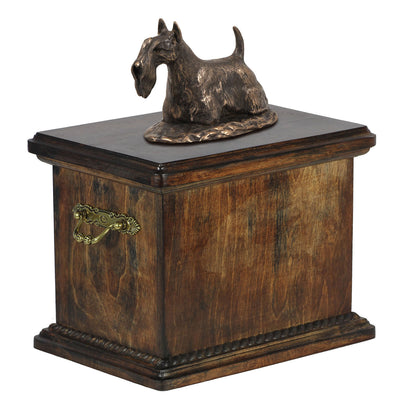 Solid Wood Casket Scottish Terrier Memorial Urn for Dog's ashes,with Dog statue.(48) - unique.urns_caskets