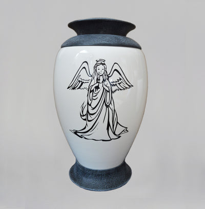 Exclusive Glass Cremation Urn -Angel - White Funeral Urn For Ashes- Custom Engraved  Urn (Art4 Angel) - unique.urns_caskets