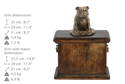 Solid Wood Casket Staffordshire Bull Terrier Memorial Urn for Dog's ashes,with Dog statue.(51) - unique.urns_caskets