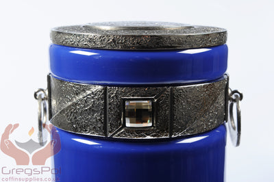 Exclusive Beautiful Glass Cremation Urn- Blue with Swarovski Crystal Funeral Urn for Adult (ART9) - unique.urns_caskets