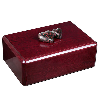 Wooden casket Adult Cremation Urn For Ashes Human Funeral Urn Side be side Crackle Hearts (WU52H)