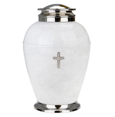 Exclusive White Metal Cremation Urn for Adult Funeral Urn For Ashes (M21) - unique.urns_caskets