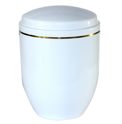 White Aluminum Cremation Urn for Ashes with Gold Band Funeral Urn For Adult (U010)
