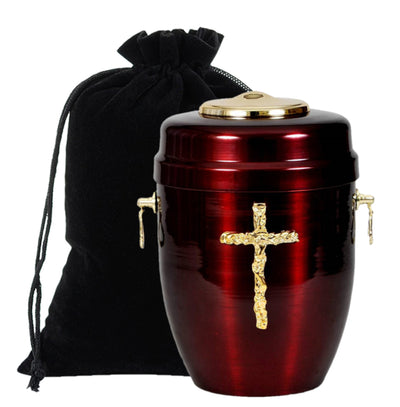 Beautifu Metal Cremation Urn for Ashes with Gold Cross Funeral Urn for Adult (M52) - unique.urns_caskets