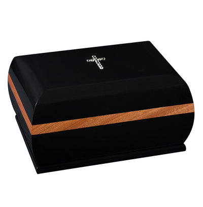 Solid Wood Casket with Cross Swarovski Crystals Funeral Urn For Ashes (WU8) - unique.urns_caskets