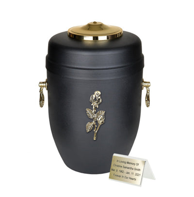 Beautiful Black Metal Cremation Urn for Ashes, Funeral Urn for Adult .