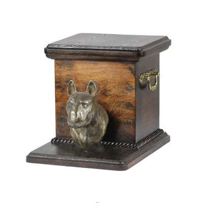 Beautiful  wood casket cremation urn for dog’s ashes with Bull Terrier statue (25) - unique.urns_caskets