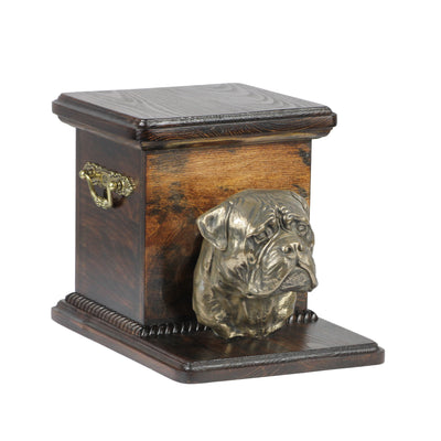 Beautiful solid wood casket cremation urn for dog’s ashes with Bullmastif statue (26) - unique.urns_caskets