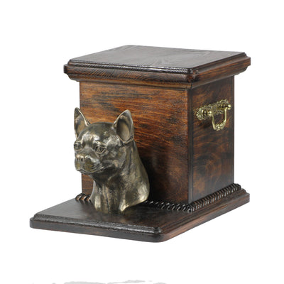 Beautiful solid wood casket cremation urn for dog’s ashes with Chihuahua (31) - unique.urns_caskets