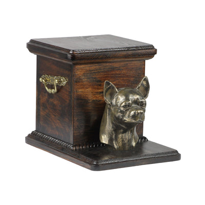 Beautiful solid wood casket cremation urn for dog’s ashes with Chihuahua (31) - unique.urns_caskets