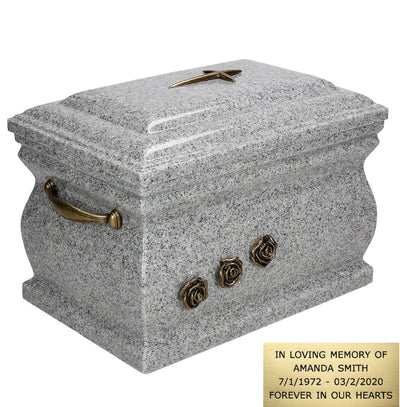 Granite Casket Cremation Ashes Urn For Adult With Brass Roses (Uk88)