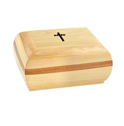 Solid Wood Casket with Cross Swarovski Crystals Funeral Ashes Urn For Adult (WU6) - unique.urns_caskets