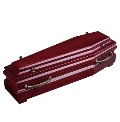 Beautiful Mahogany Wood Casket with Gold Cross and Handles Funeral Ashes Urn (dn52a)