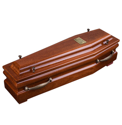 Beautiful  Wood Casket with Gold Cross and Handles Funeral Ashes Urn (Dn52a)