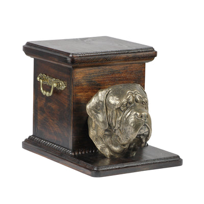 Beautiful solid wood casket cremation urn for dog’s ashes with dog statue English Mastiff (44) - unique.urns_caskets