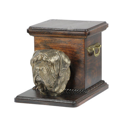 Beautiful solid wood casket cremation urn for dog’s ashes with dog statue English Mastiff (44) - unique.urns_caskets