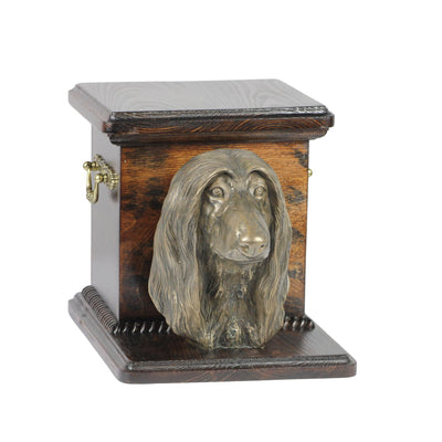 Beautiful  wood casket cremation  urn for dog’s ashes with  standing statue  Afghan Hound (1) - unique.urns_caskets