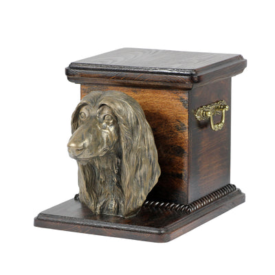 Beautiful  wood casket cremation  urn for dog’s ashes with  standing statue  Afghan Hound (1) - unique.urns_caskets