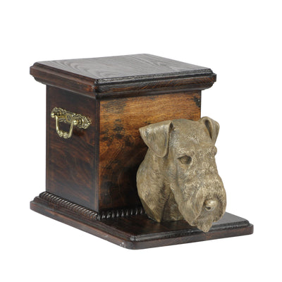 Beautiful  wood casket cremation  urn for dog’s ashes with  standing statue Airedale Terrier (2) - unique.urns_caskets