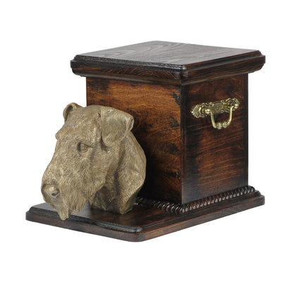Beautiful  wood casket cremation  urn for dog’s ashes with  standing statue Airedale Terrier (2) - unique.urns_caskets