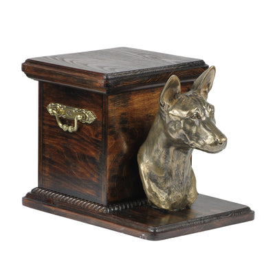 Beautiful  wood casket cremation  urn for dog’s ashes with  standing statue Basenji (8) - unique.urns_caskets