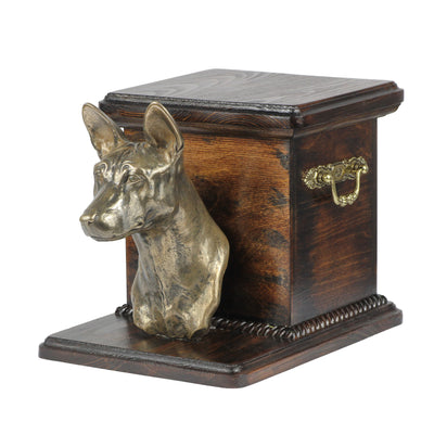 Beautiful  wood casket cremation  urn for dog’s ashes with  standing statue Basenji (8) - unique.urns_caskets