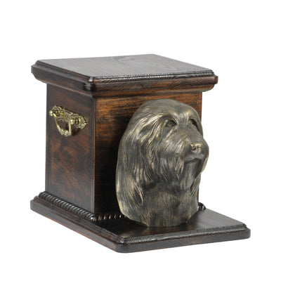 Beautiful  wood casket cremation  urn for dog’s ashes with  standing statue Bearded Collie (12) - unique.urns_caskets
