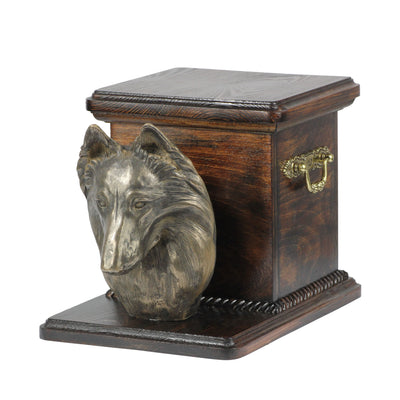 Beautiful  wood casket cremation  urn for dog’s ashes with  standing statue  Belgian Shepherd (14) - unique.urns_caskets