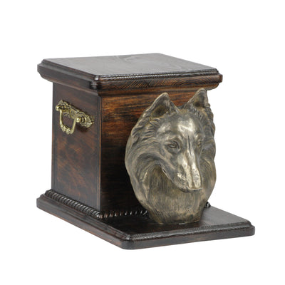 Beautiful  wood casket cremation  urn for dog’s ashes with  standing statue  Belgian Shepherd (14) - unique.urns_caskets