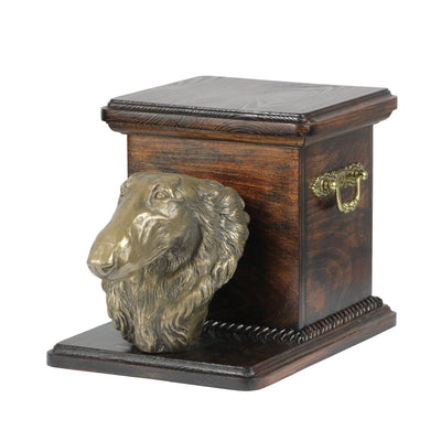 Wooden cremation urn for dog’s ashes with standing statue Borzoi Russian Wolfhound (18) - unique.urns_caskets