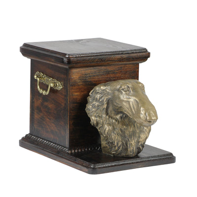 Wooden cremation urn for dog’s ashes with standing statue Borzoi Russian Wolfhound (18) - unique.urns_caskets