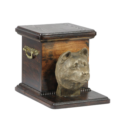 Beautiful  wood casket cremation  urn for dog’s ashes with  standing statue  Akita Inu (3) - unique.urns_caskets