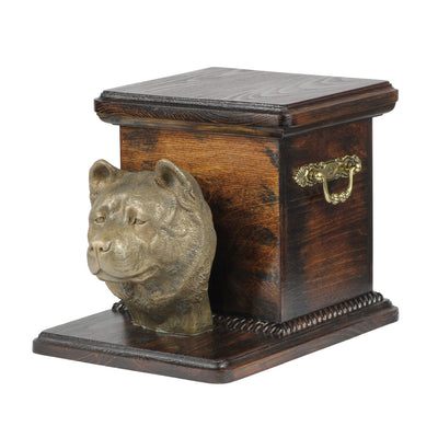 Beautiful  wood casket cremation  urn for dog’s ashes with  standing statue  Akita Inu (3) - unique.urns_caskets