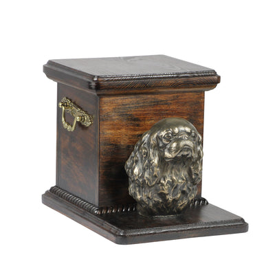 Beautiful  wood casket cremation  urn for dog’s ashes with  standing statue Cavalier King Charles Spaniel (28) - unique.urns_caskets