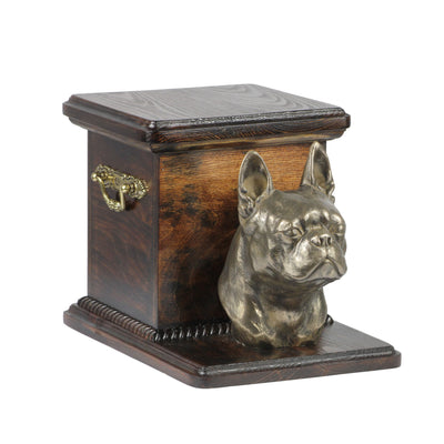 Wood casket cremation urn for dog’s ashes with standing statue Boston Terrier (19) - unique.urns_caskets