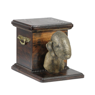 Beautiful  wood casket cremation  urn for dog’s ashes with  standing statue Bedlington Terrier (13) - unique.urns_caskets