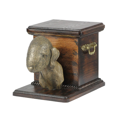 Beautiful  wood casket cremation  urn for dog’s ashes with  standing statue Bedlington Terrier (13) - unique.urns_caskets
